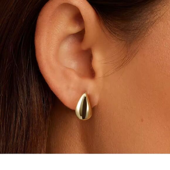 ENA 925 C Shaped 14k over Sterling Silver Water Drop Stud Earrings - Picture 3 of 5